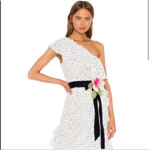 NWT Marianna Senchina One Shoulder Polka Dot Dress s missing flower belt